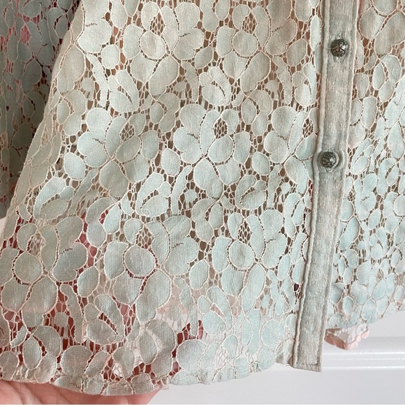 Soft Surroundings Aurelie Eyelet Button Down Silk Blend Top Pink Ombre Size XSP - Picture 6 of 11